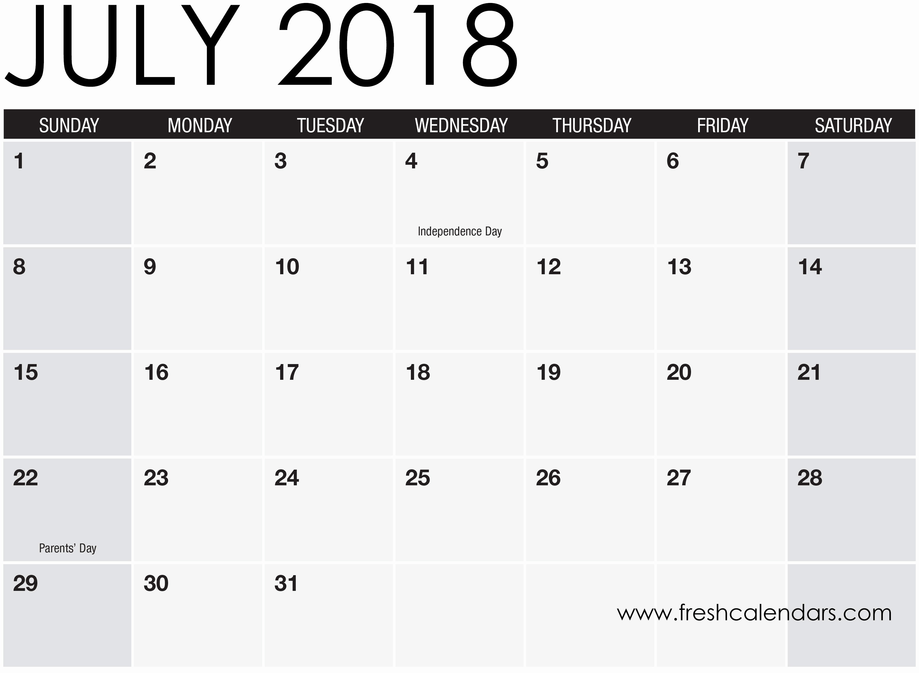 Free Printable 2018 Calendar Templates Luxury Blank July 2018 Calendar Printable Templates