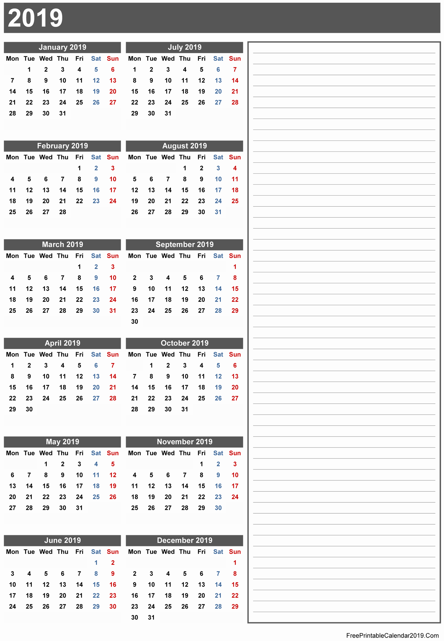 Free Printable 2019 Yearly Calendar New Free Printable Calendar 2019 with Holidays In Word Excel Pdf