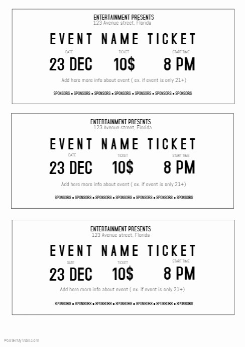 Free Printable Admission Ticket Template Luxury Black and White event Ticket Template Printable Size A4