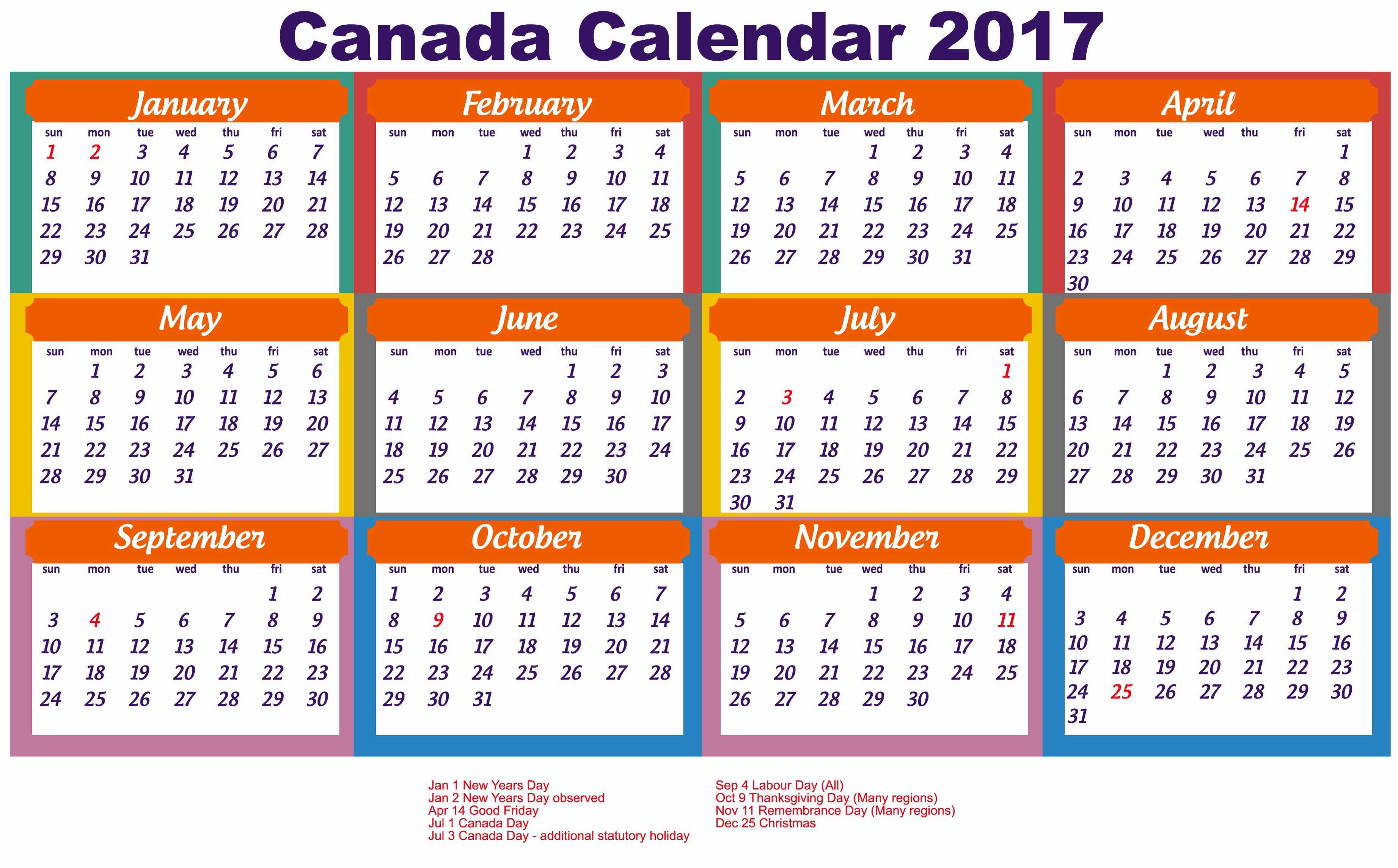 Free Printable Annual Calendar 2017 Awesome 2017 Calendar Canada