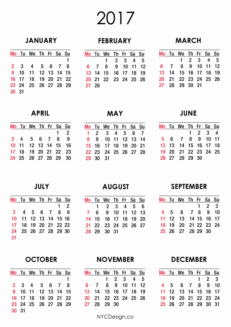 Free Printable Annual Calendar 2017 Lovely New York Web Design Studio New York Ny 2017 Calendar