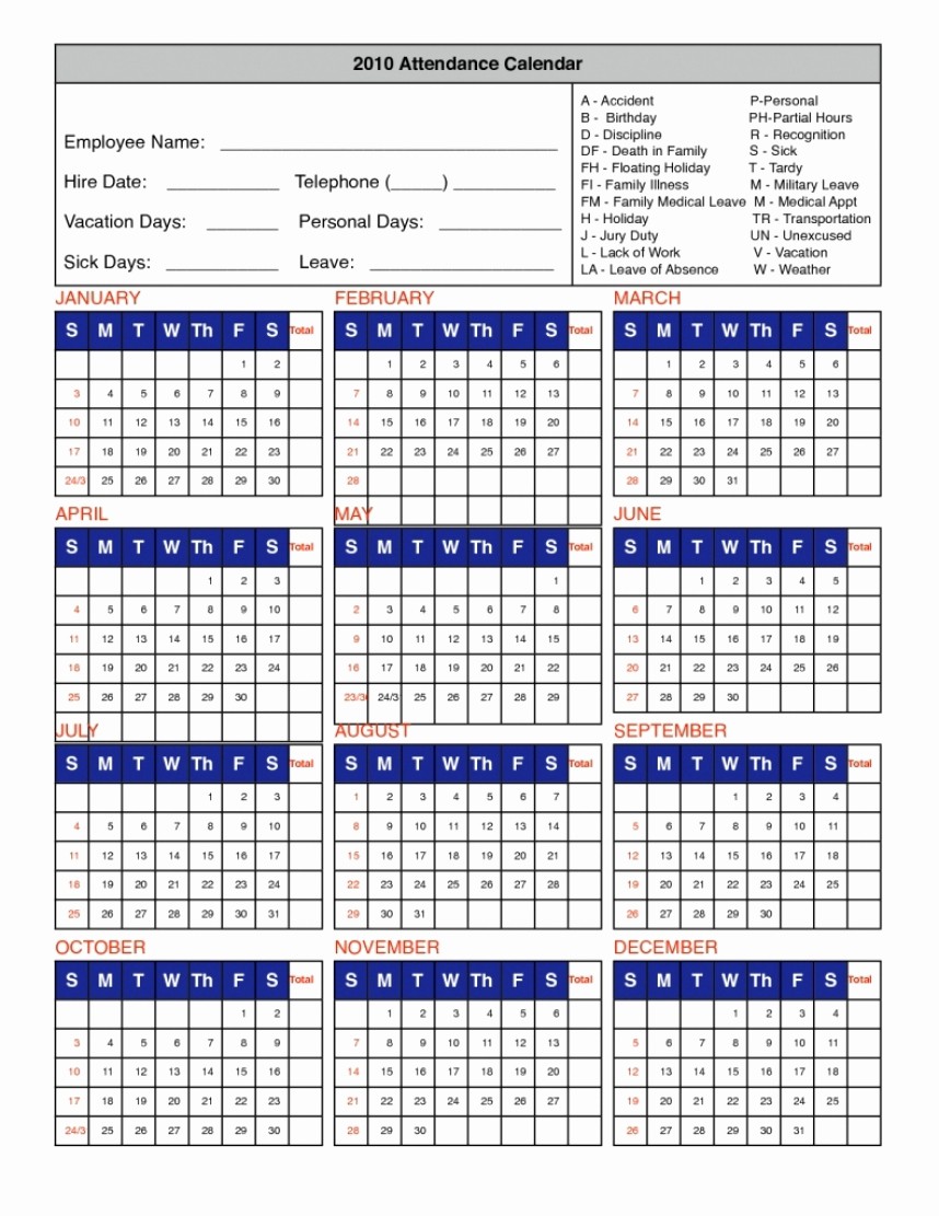 Free Printable attendance Calendar 2016 Unique Employee attendance Calendar Template