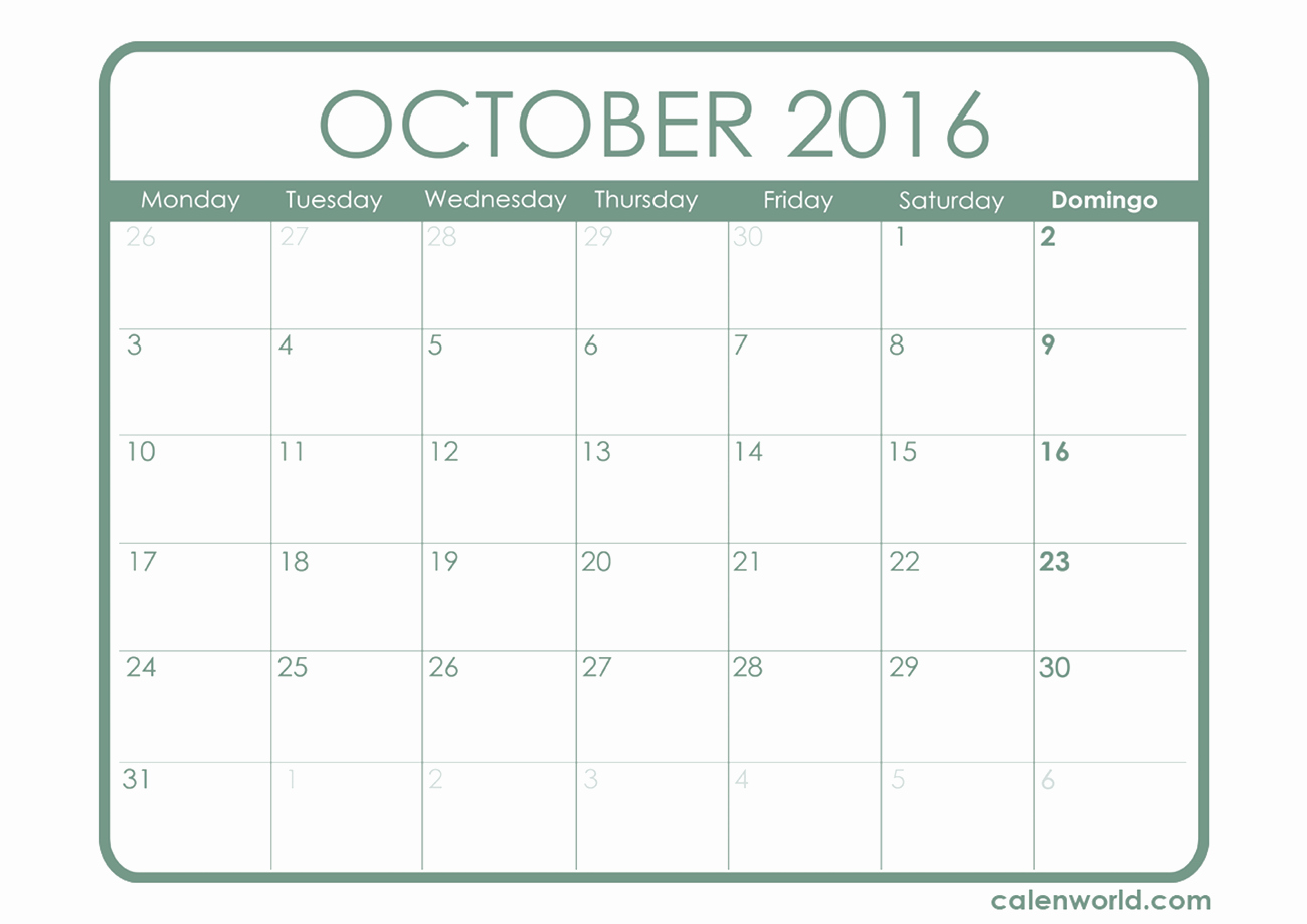 Free Printable Calendar 2016 Template Elegant October 2016 Calendar Printable Template – 2017 Printable