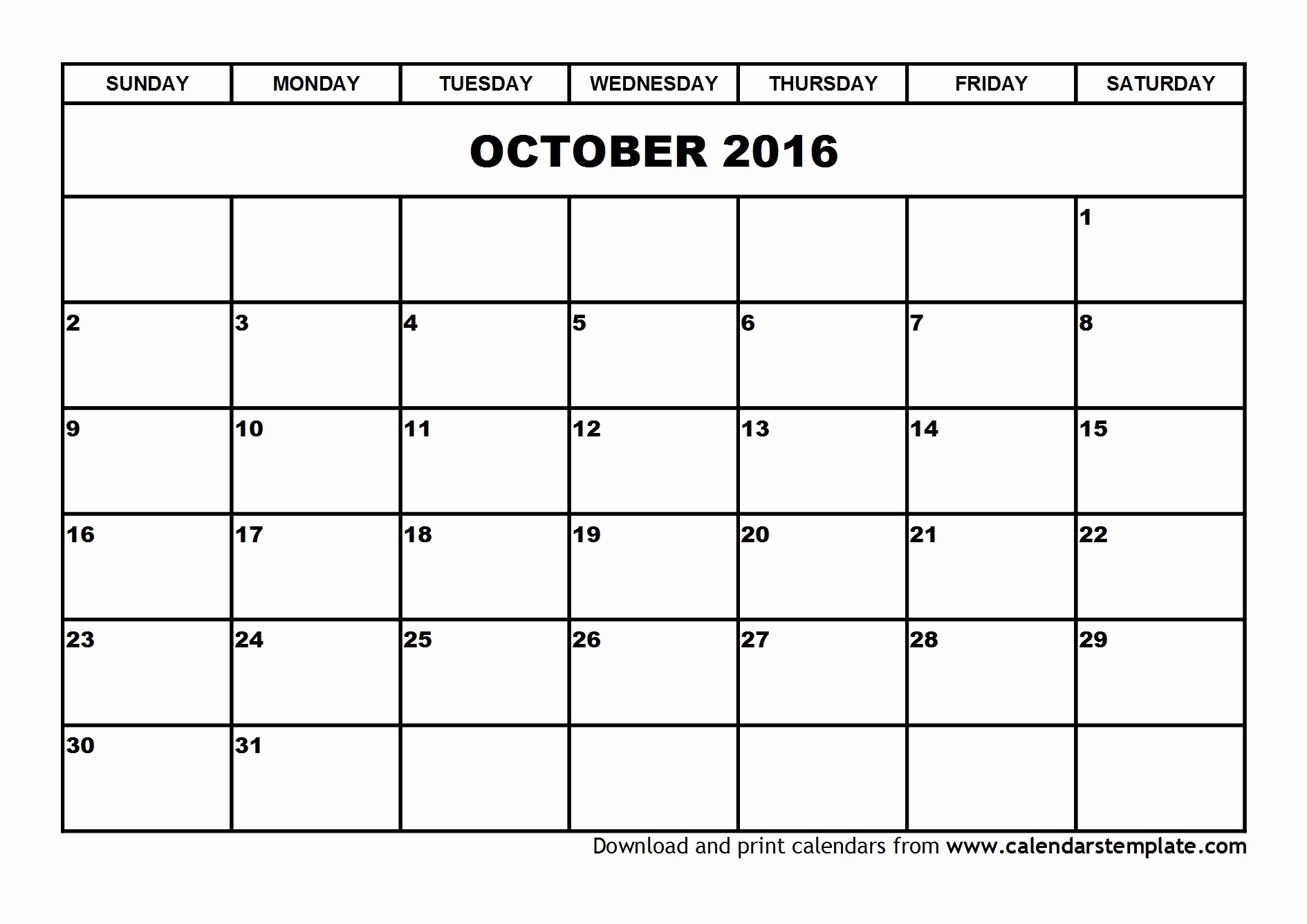Free Printable Calendar 2016 Template Fresh October 2016 Calendar Template