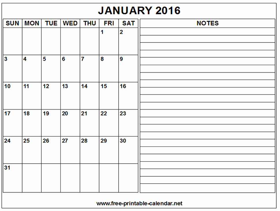 Free Printable Calendar 2016 Template Inspirational 2016 Free Printable Calendar with Notes
