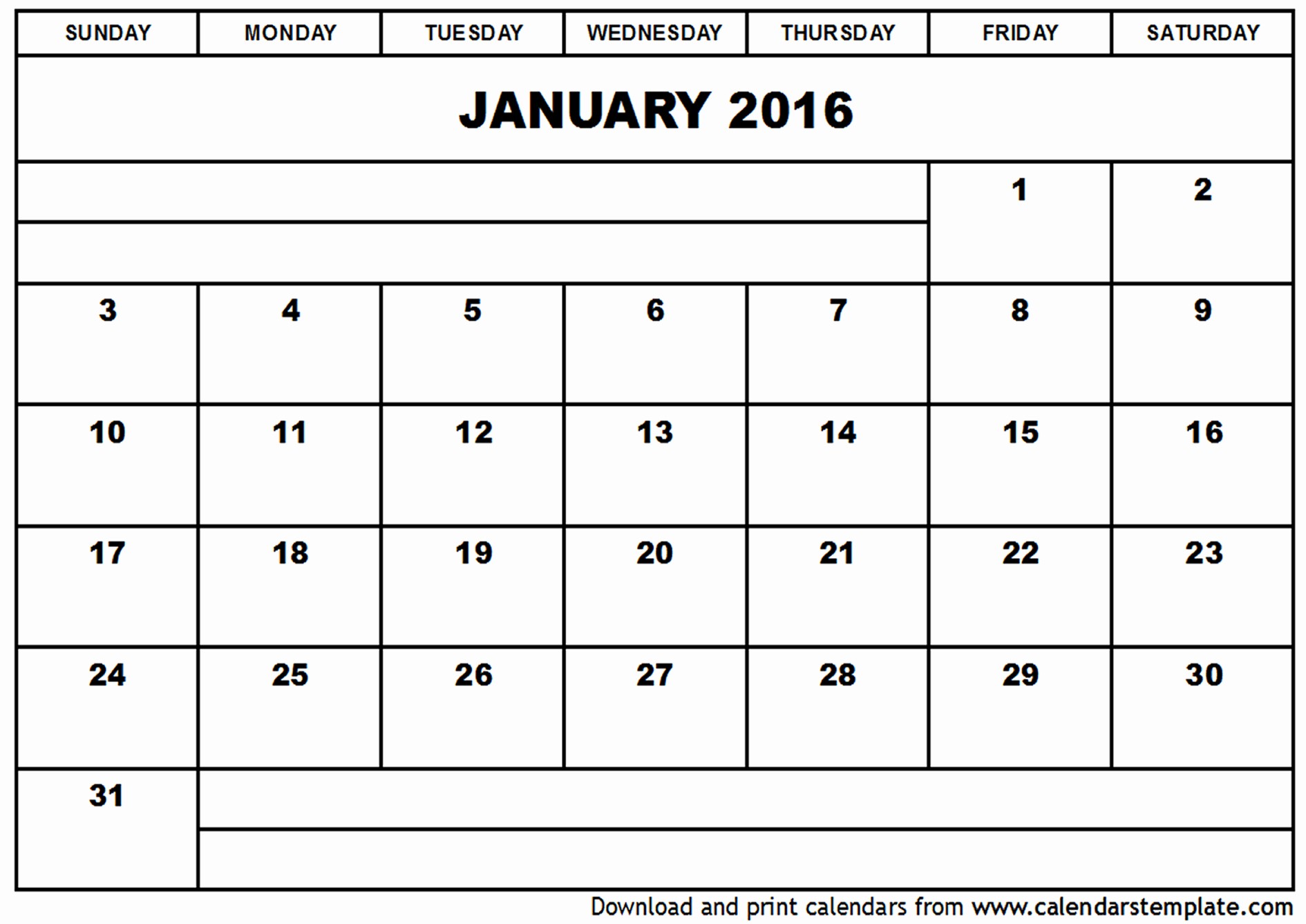 Free Printable Calendar 2016 Template New January 2016 Calendar Template
