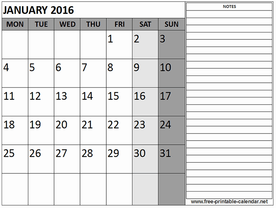 Free Printable Calendar 2016 Templates Beautiful 2016 Free Printable Calendar with Notes