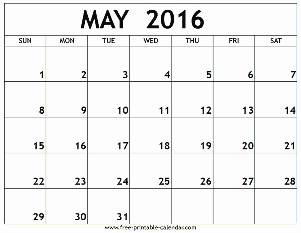 Free Printable Calendar 2016 Templates Beautiful Free Printable Calendar May 2016