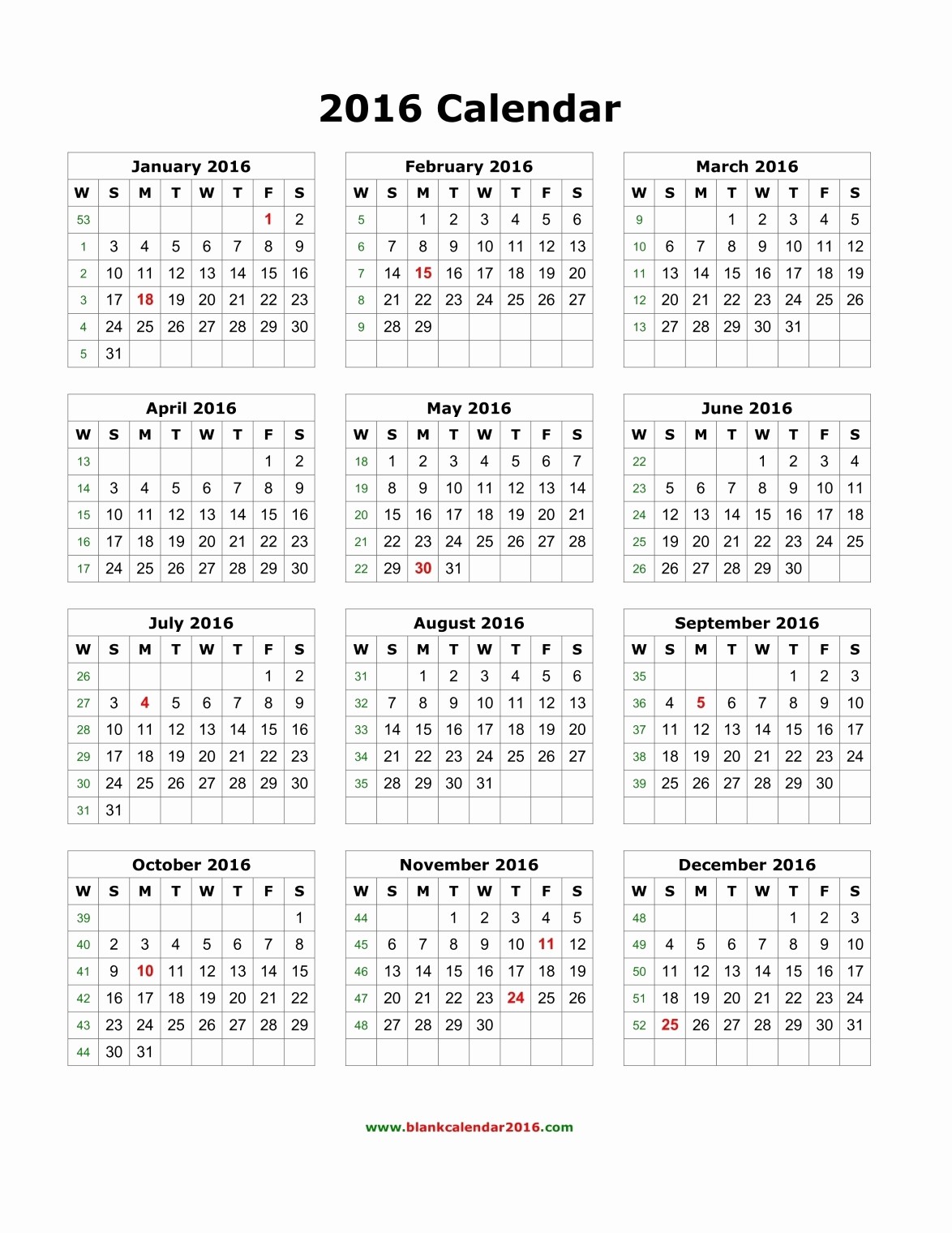 Free Printable Calendar 2016 Templates Lovely Yearly Calendar 2016 Template – Templates Free Printable