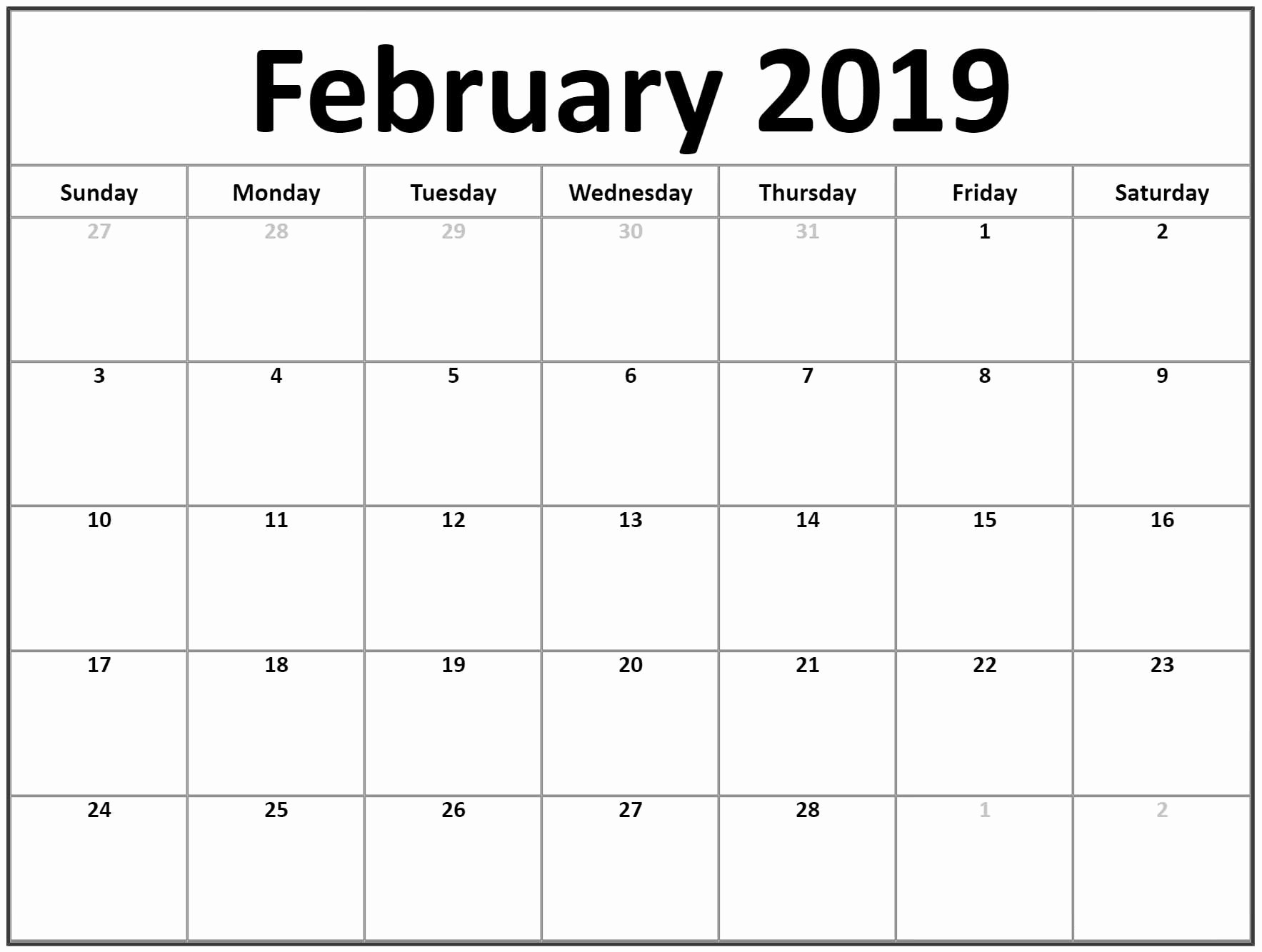 Free Printable Calendar Templates 2019 Elegant Free February 2019 Printable Calendar Templates Calendar