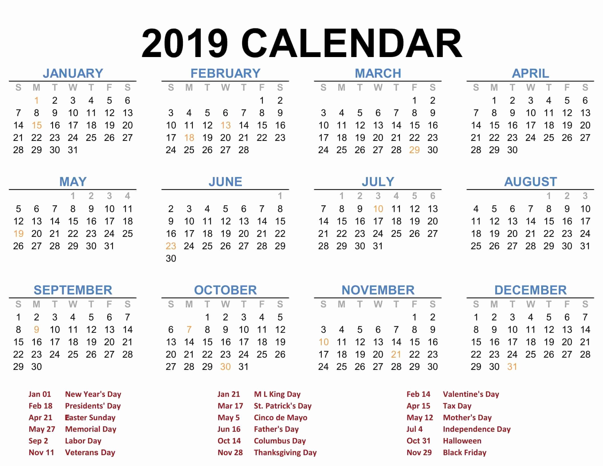 Free Printable Calendar Templates 2019 Unique 2019 Printable Calendar Templates Pdf Excel Word Free