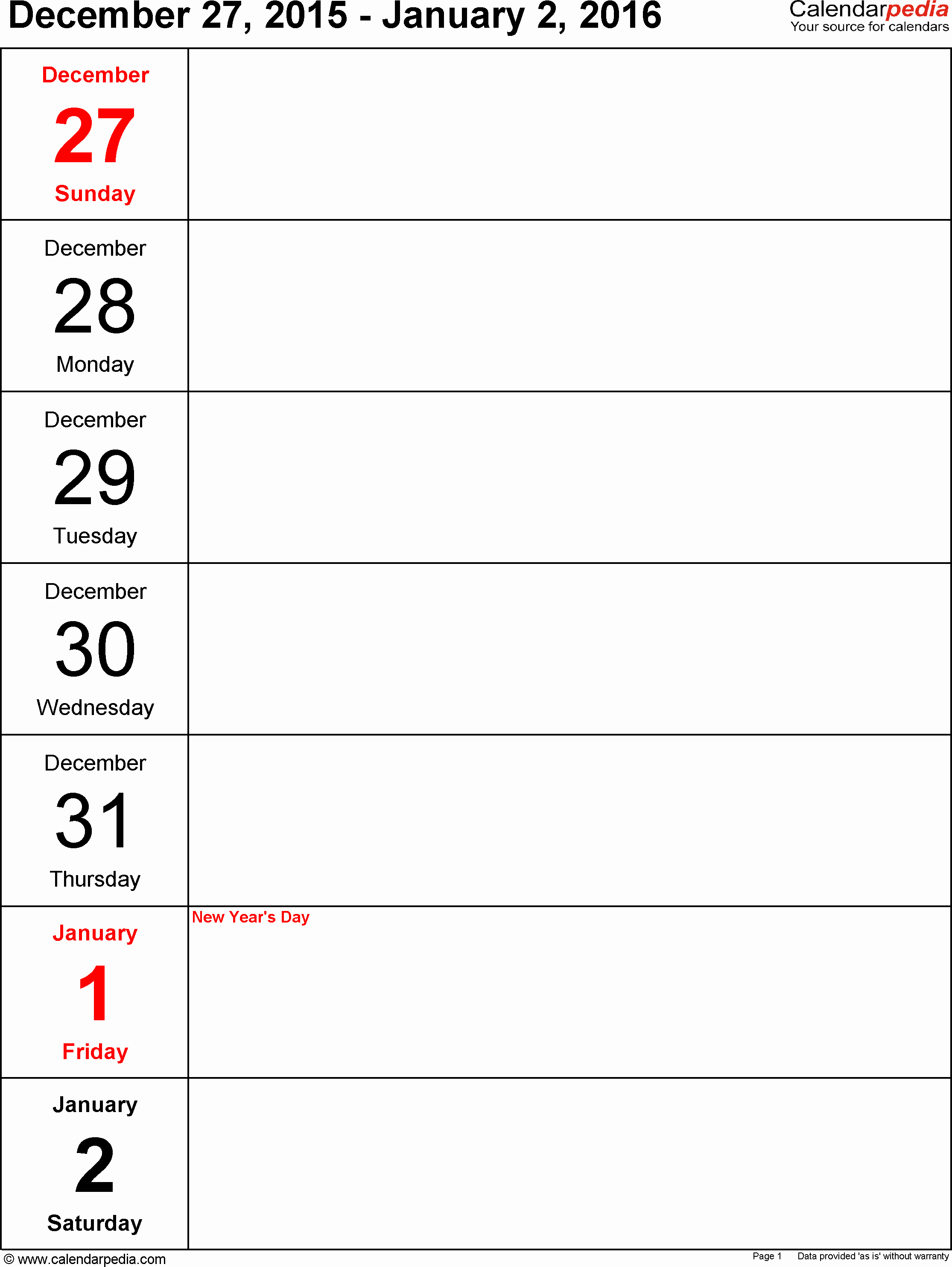 Free Printable Calendars 2016 Templates Inspirational Weekly Calendar 2016 for Pdf 5 Free Printable Templates