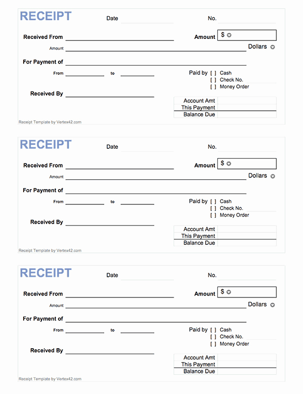 Free Printable Cash Receipt Template Unique Free Printable Cash Receipt form Pdf From Vertex42
