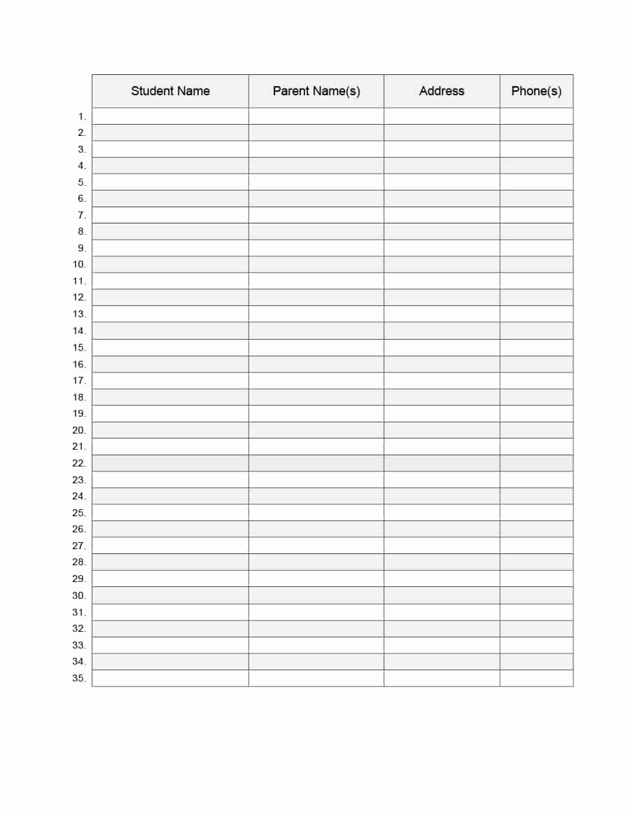 Free Printable Class Roster Template Awesome 37 Class Roster Templates [student Roster Templates for