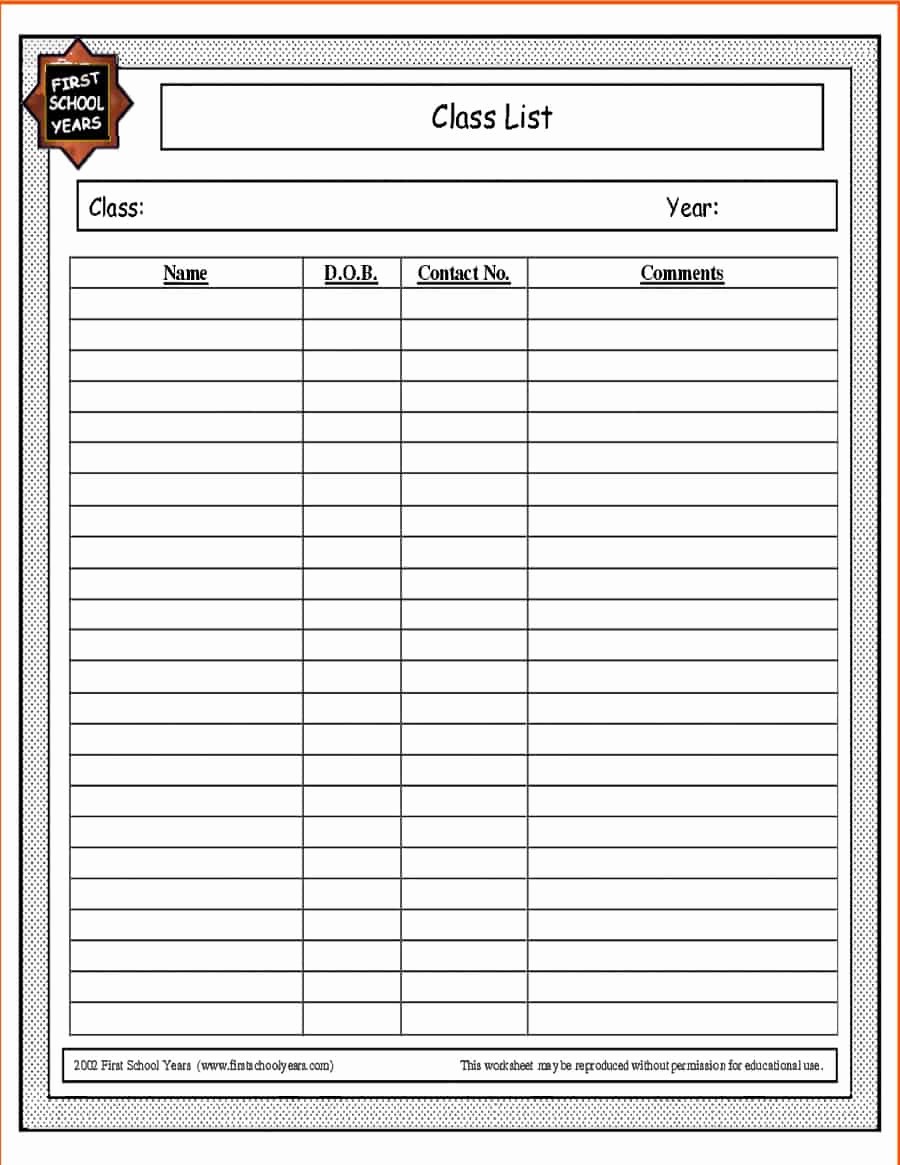 Free Printable Class Roster Template Awesome 37 Class Roster Templates [student Roster Templates for