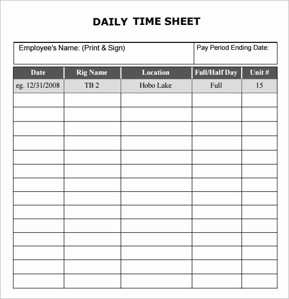 Free Printable Daily Time Sheets Awesome Daily Timesheet Template 10 Free Download for Pdf Excel