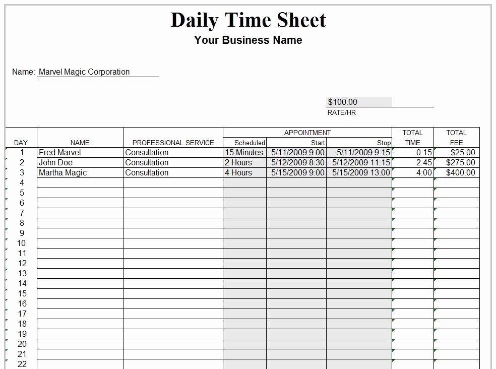 Free Printable Daily Time Sheets Beautiful Timesheet Template