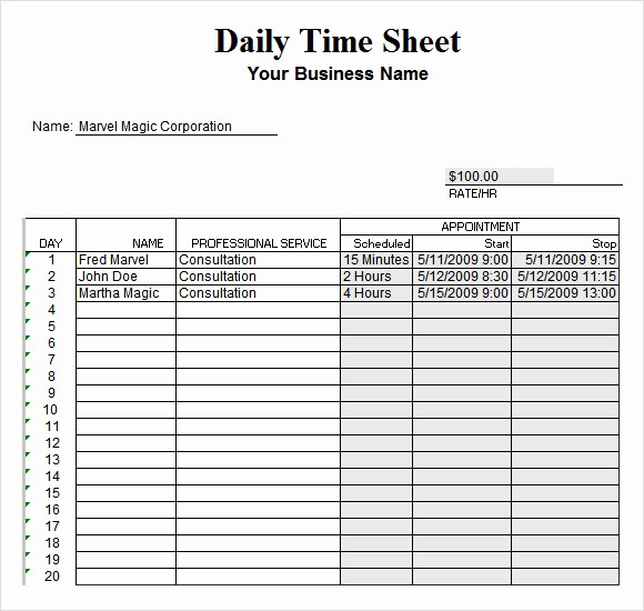 Free Printable Daily Time Sheets Inspirational 8 Sample Daily Timesheet Templates