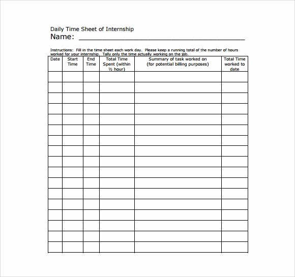 Free Printable Daily Time Sheets Inspirational Daily Timesheet Template 10 Free Download for Pdf Excel