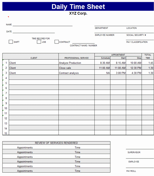 Free Printable Daily Time Sheets New Download Daily Time Sheet