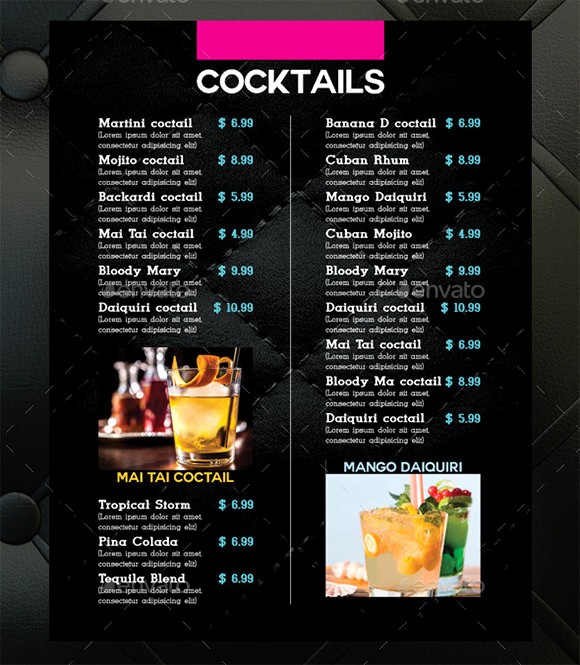 Free Printable Drink Menu Template Beautiful Cocktail Menu Templates – 54 Free Psd Eps Documents