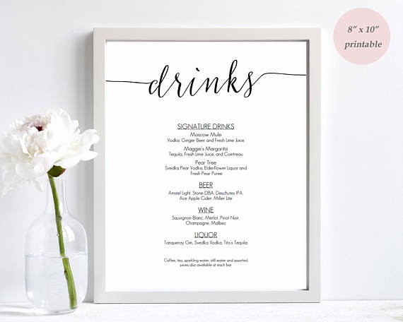 Free Printable Drink Menu Template Best Of Drinks Menu Template Printable Wedding Bar Sign