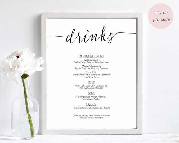 drinks menu template printable wedding