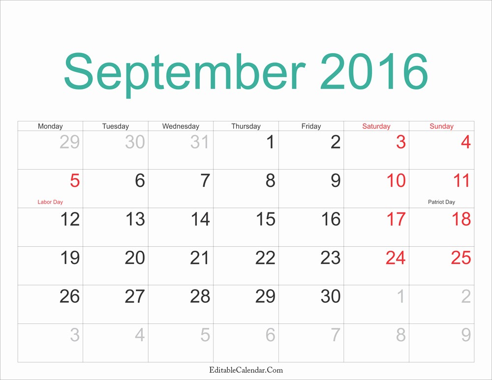 september calendar 2016