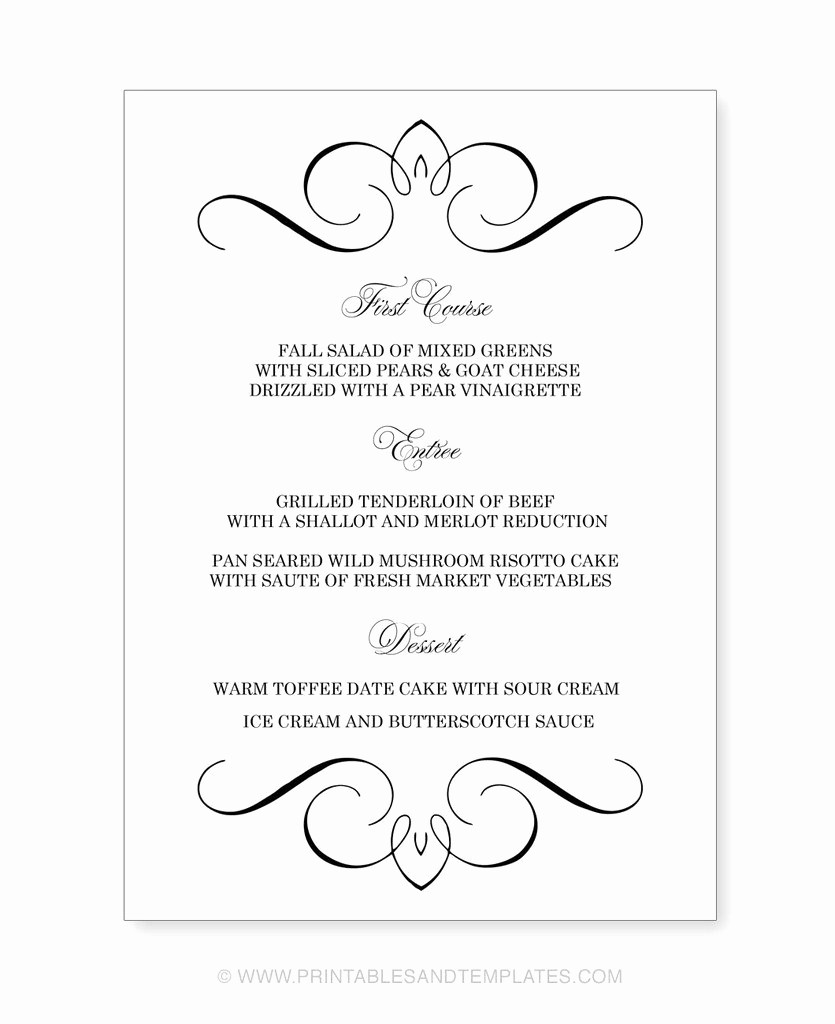 Free Printable Menu Card Templates Awesome Free Printable Wedding Menu Templates