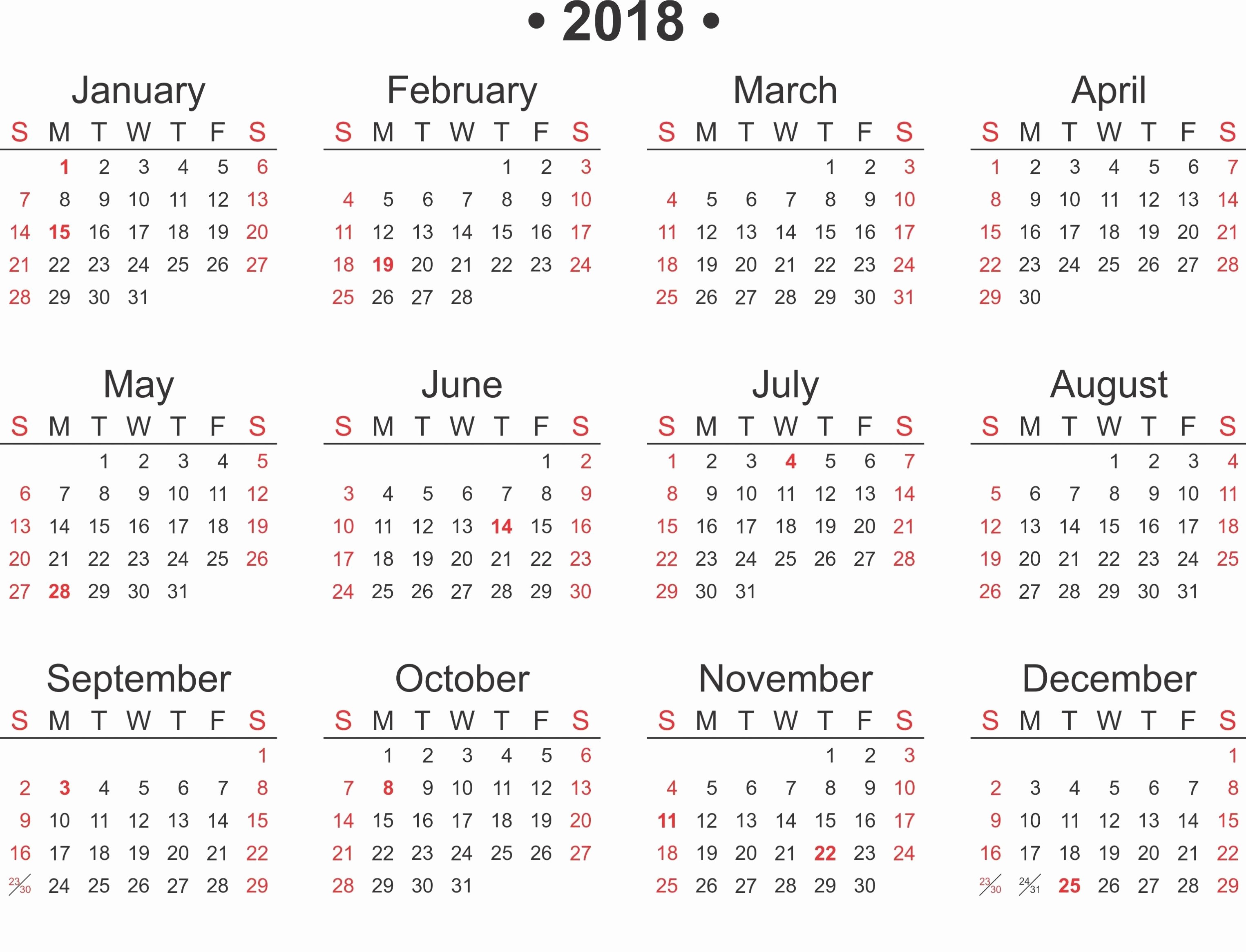 Free Printable Monthly Calendar Templates Beautiful Free Printable 2018 Calendar Template Word Excel