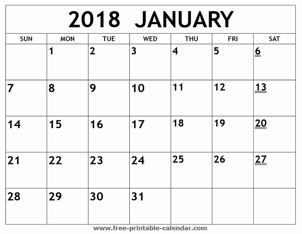 Free Printable Monthly Calendar Templates Lovely Printable 2018 January Calendar