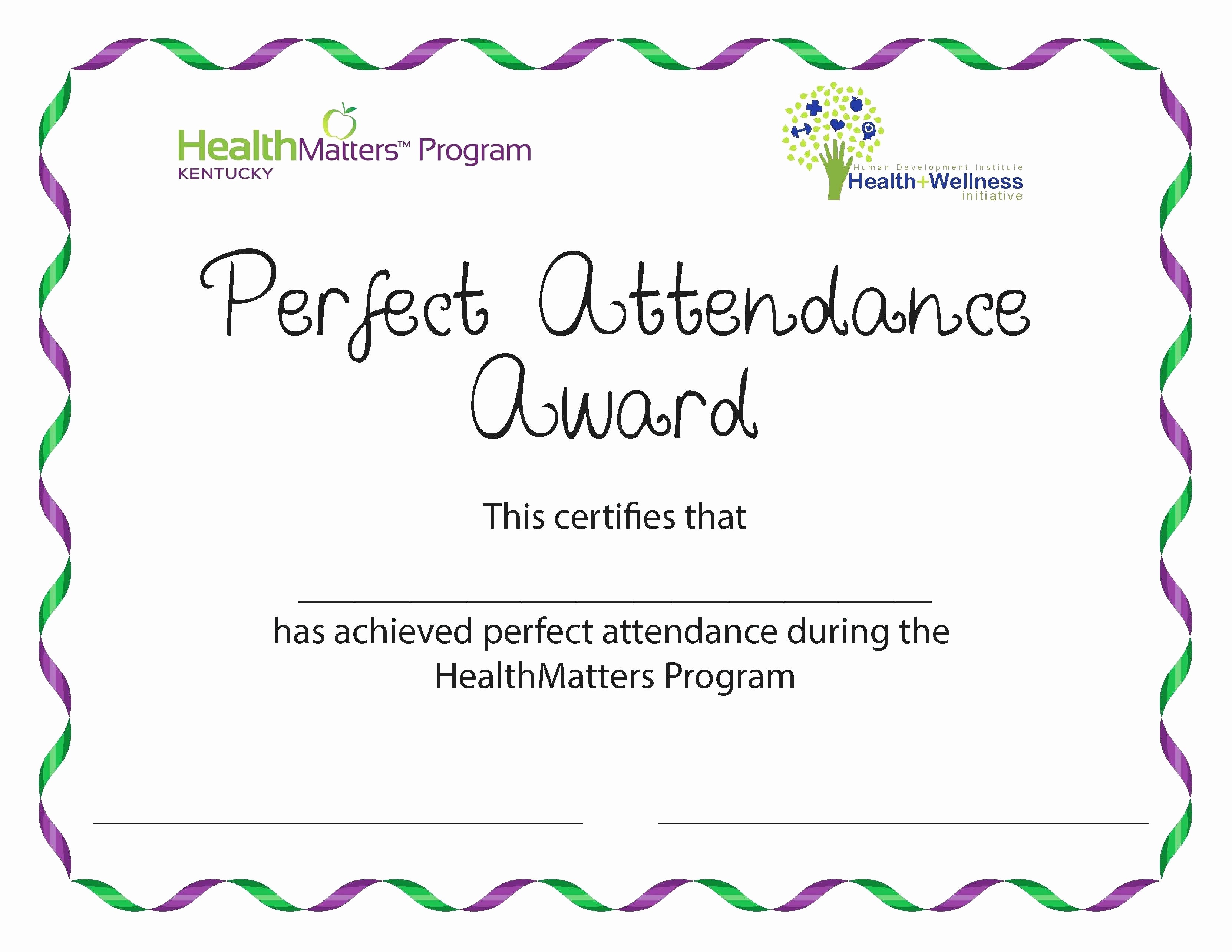 Free Printable Perfect attendance Certificates Fresh Template Certificate attendance Template