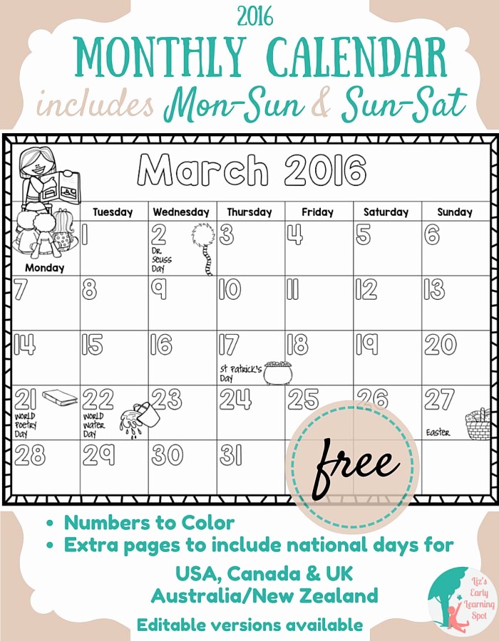 Free Printable Quarterly Calendar 2017 Inspirational Monthly Calendar May 2016 Free for Kids