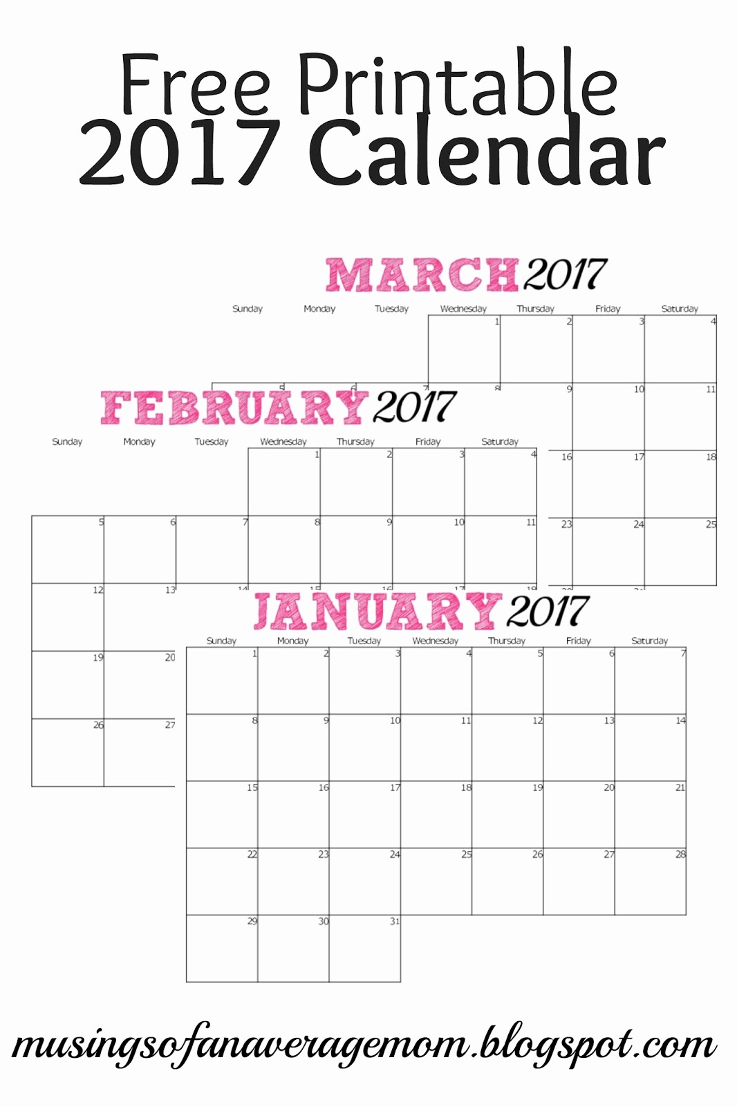 Free Printable Quarterly Calendar 2017 Unique Musings Of An Average Mom 2017 Monthly Calendars