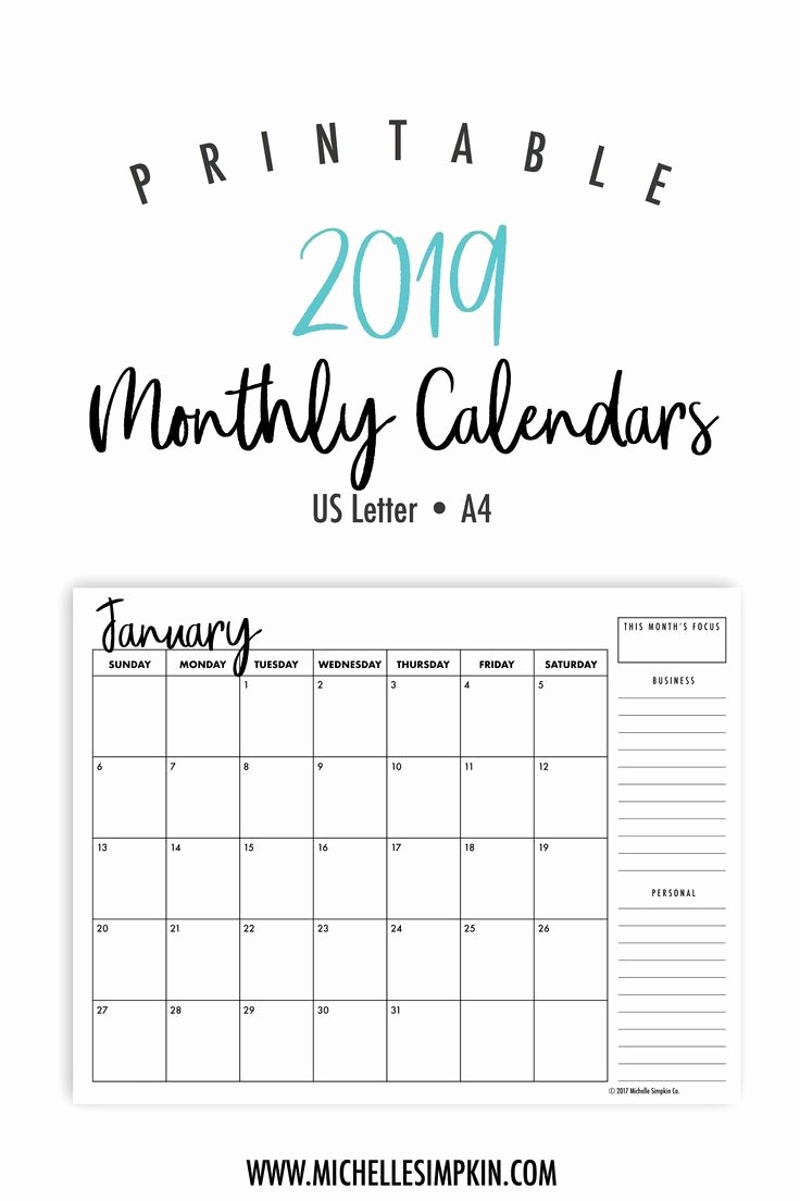 Free Printable Weekly Calendar 2019 Fresh 2019 Printable Monthly Calendars • Landscape • Us Letter