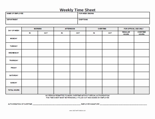 Free Printable Weekly Timesheet Template New Weekly Time Sheet form Free Printable Myfreeprintable