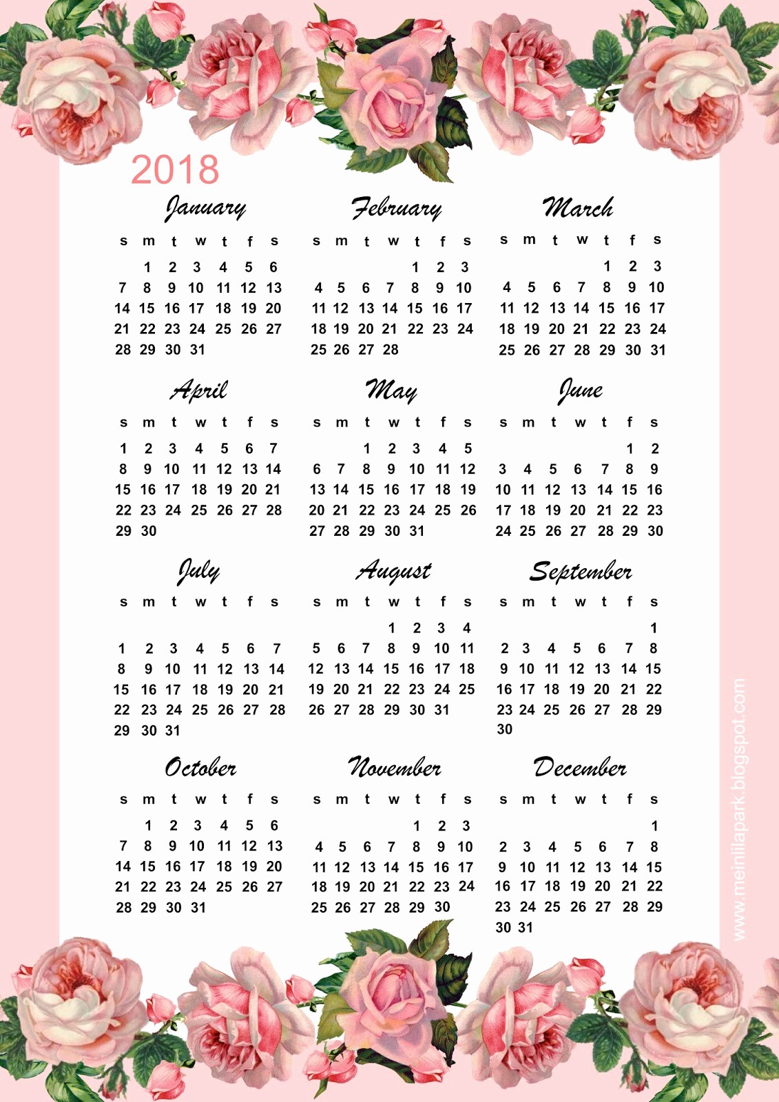 Free Printable Yearly Calendar 2018 Awesome Free Printable 2018 Rose Calendar – Year at A Glance