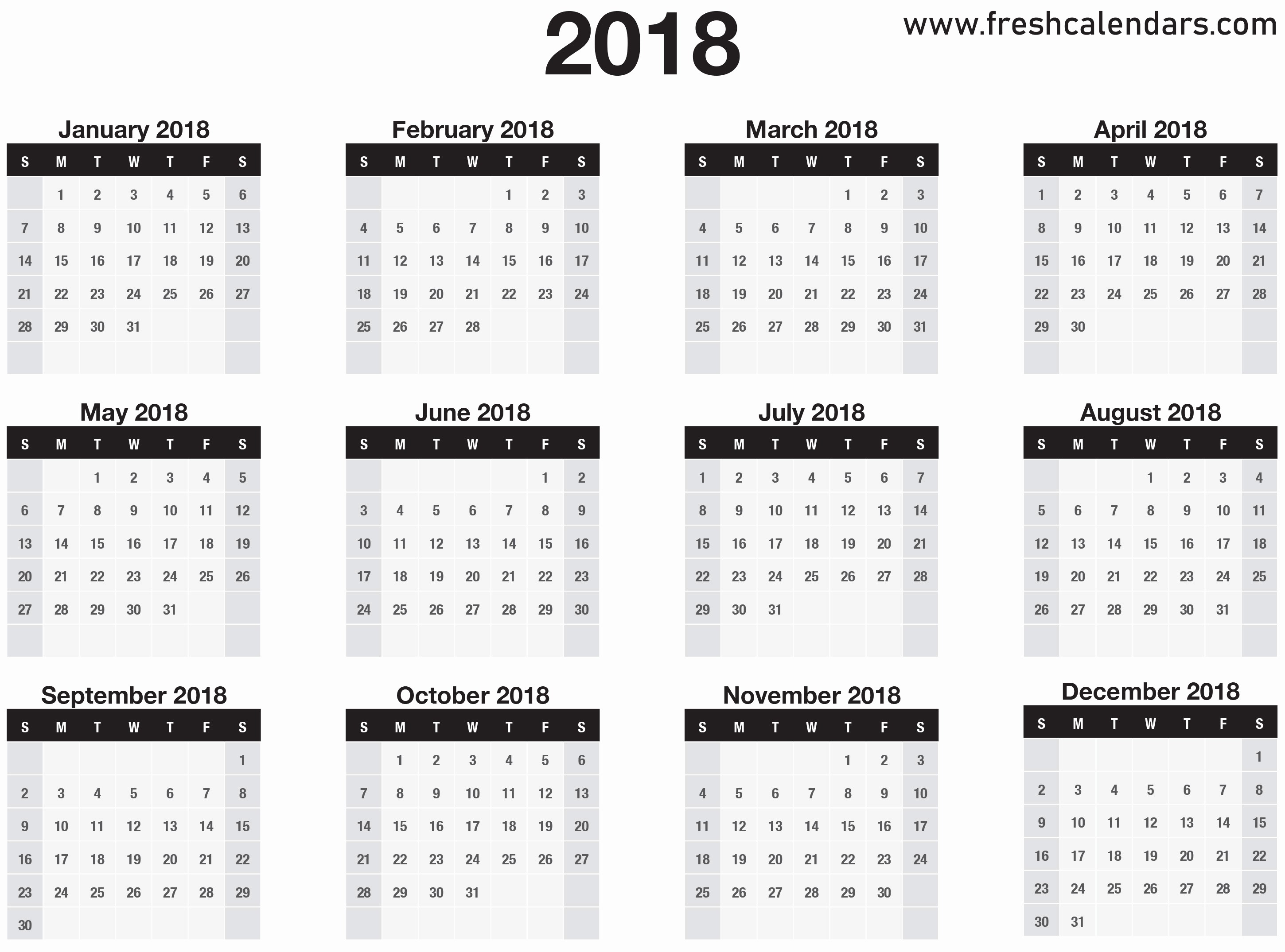 Free Printable Yearly Calendar 2018 Beautiful 2018 Calendar