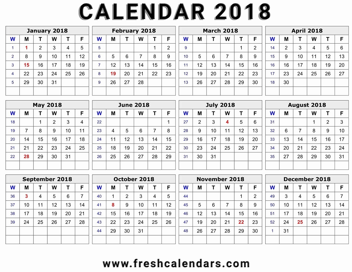 Free Printable Yearly Calendar 2018 Best Of 2018 Calendar