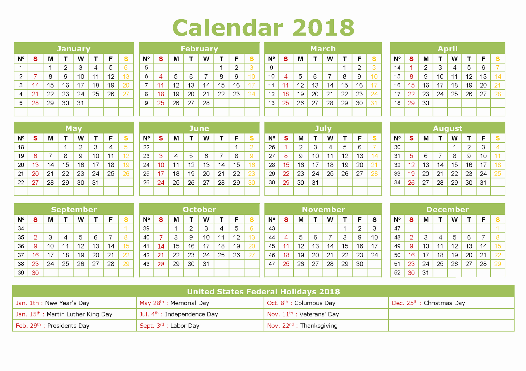 Free Printable Yearly Calendar 2018 Best Of Yearly Calendar 2018 Printable