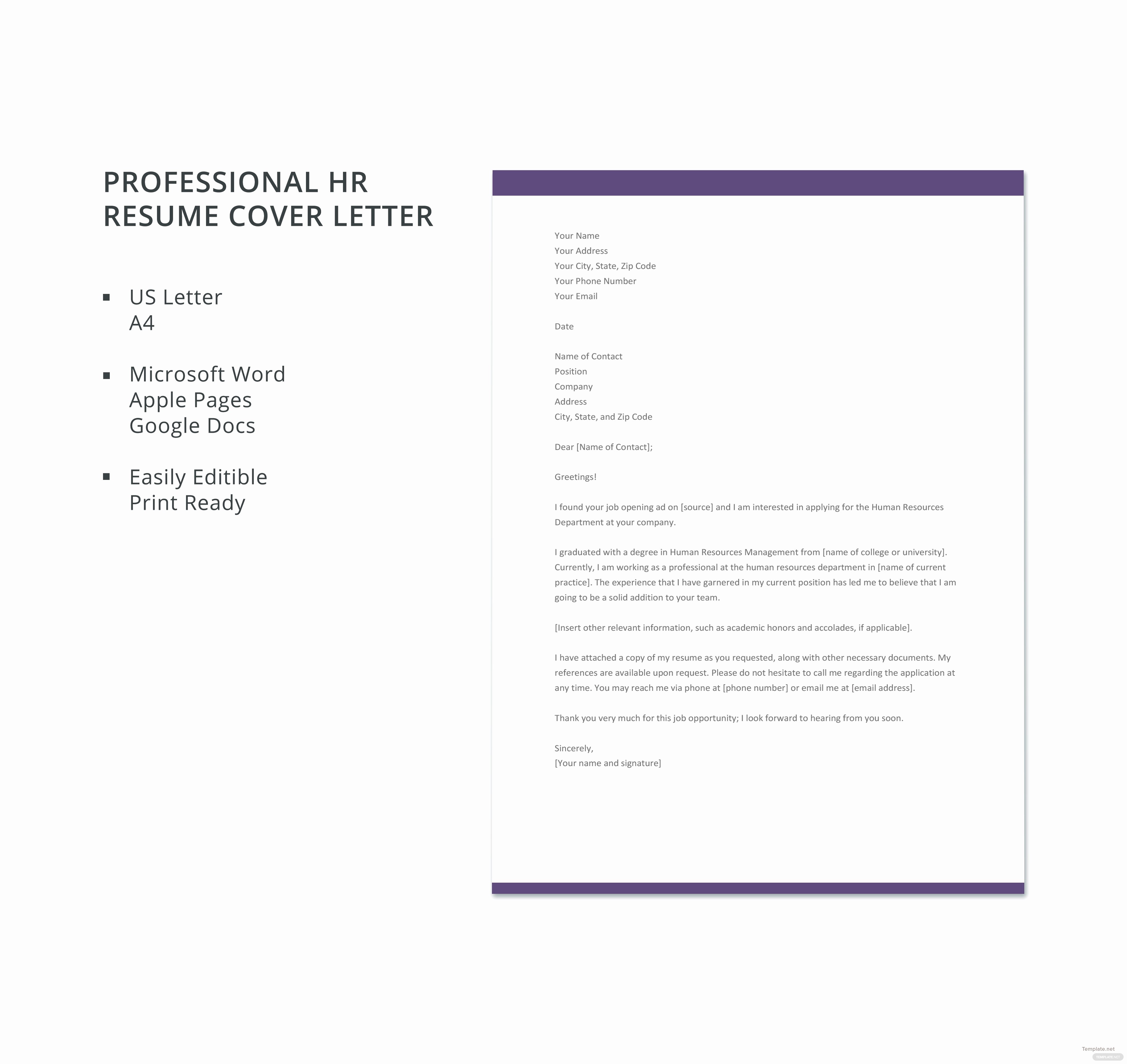 Free Resume Cover Letter Template New Free Professional Hr Resume Cover Letter Template In
