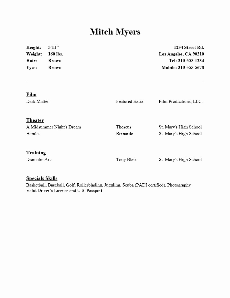 Free Resume Templates 2017 Word Inspirational Acting Resume Template 2017