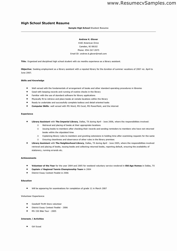Free Resume Templates for Students Fresh High School Student Resume Template Word Google Search