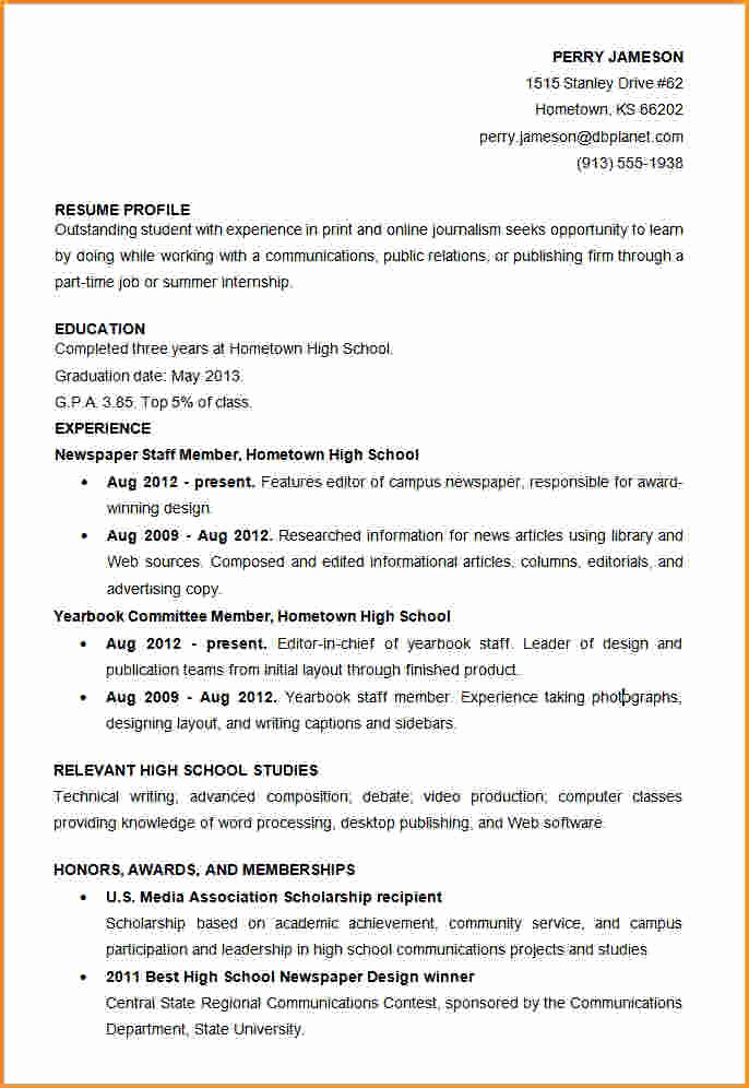 Free Resume Templates for Students Inspirational 8 High School Student Resume Template Pdf