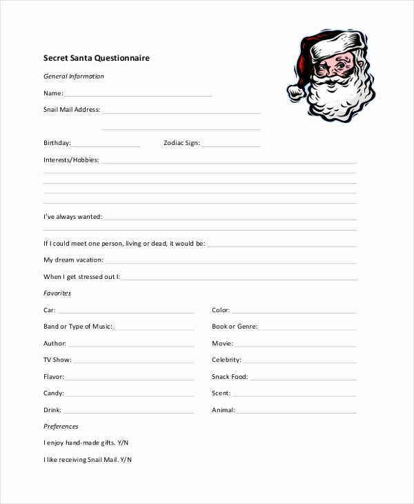Free Secret Santa Flyer Templates New Sample Questionnaire forms 24 Free Documents In Pdf