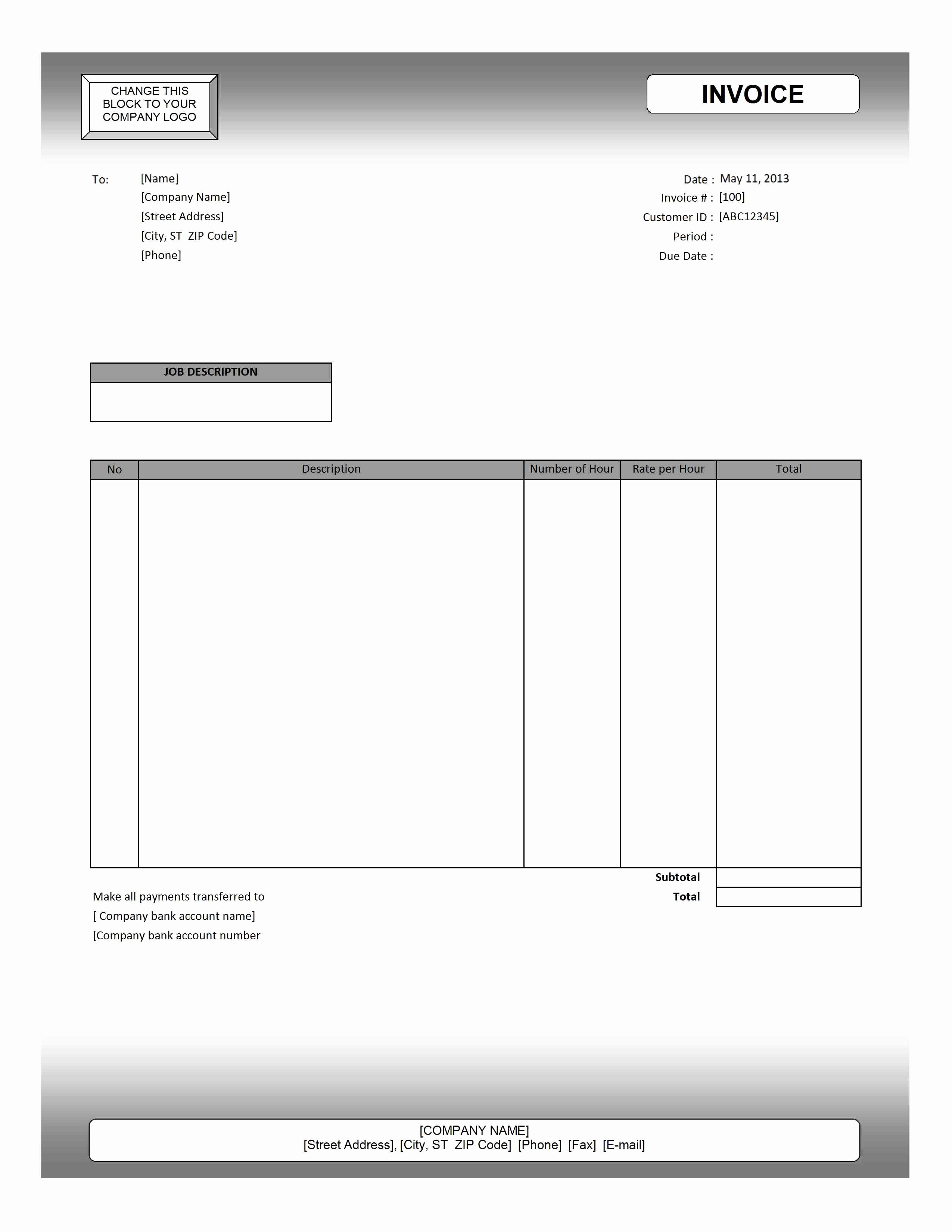 Free Service Invoice Template Download New Editable Invoice Template Excel
