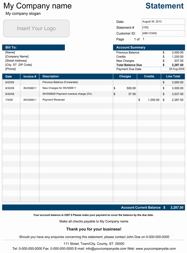 Free Statement Of Accounts Template Lovely Printable Account Statement Template for Excel