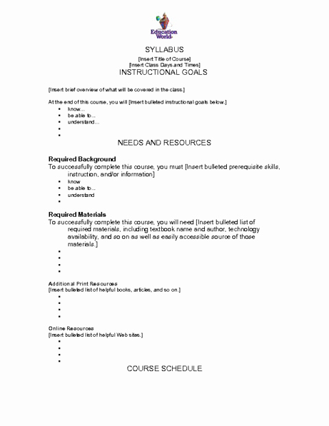 Free Syllabus Template for Teachers Awesome Syllabus Template
