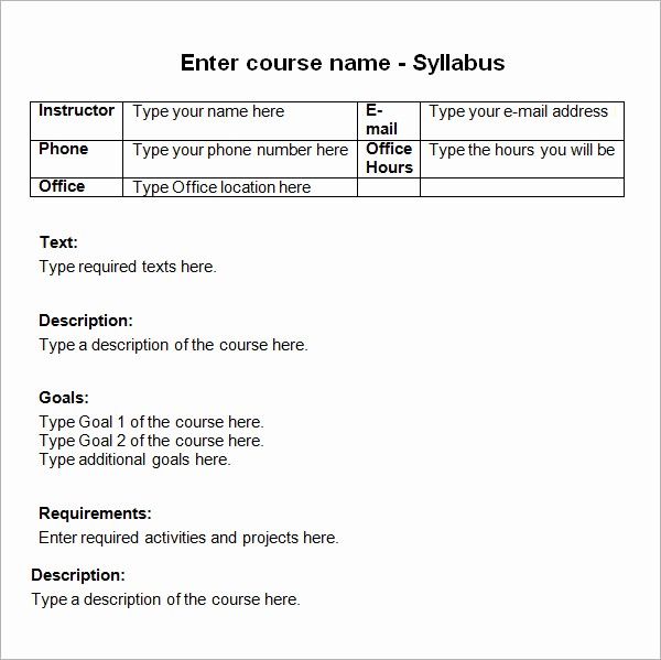 Free Syllabus Template for Teachers New 9 Sample Syllabus Templates