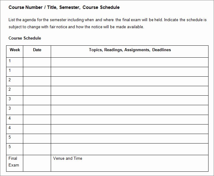 Free Syllabus Template for Teachers New Syllabus Template Free Templates